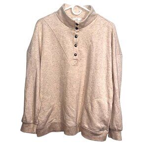 Womens Beige Time & Tru Pullover Sweatshirt XL Button-Front Collar Long-Sleeve